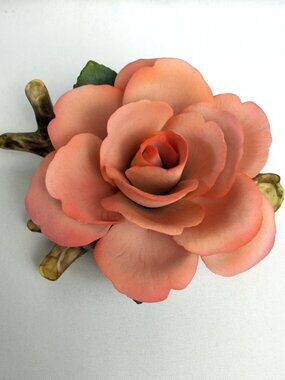 Capodimonte Pink Porcelain Rose Branch Base Vintage Figurine Napoleon Italy 6"